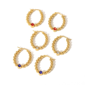 Boucles d'oreilles créoles vintage en acier inoxydable plaqué or 18K et zircons colorés