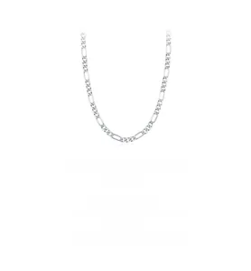 Macro view of polished silver Figaro chain necklace showing classic link pattern and texture