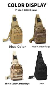 Tactical chest bag color display showing coyote, python, desert camo, and black nylon options