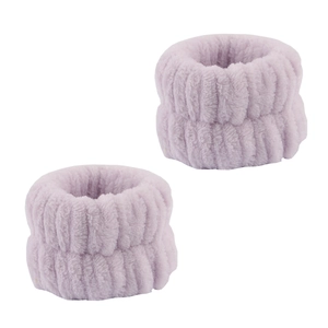 Close-up of light purple plush face wash wristbands in high-elastic soft fiber fabric