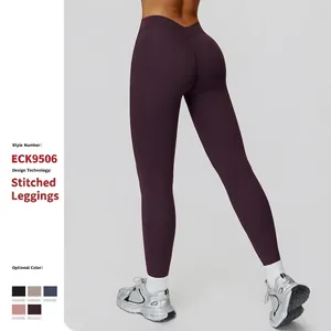 Leggings de Yoga Taille Haute pour Femmes Dos en V Profond Contrôle du Ventre Rehausse-Fesses Brossé Pantalon de Sport Fitness