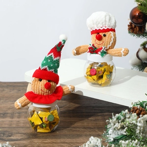 Christmas gingerbread man candy jar set with transparent containers and knit hats