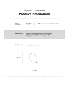 Detailed size and material guide for pearl and zircon gourd necklace showing 48cm length