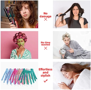 Detail comparison of heatless octopus hair rollers in various colors with damage-free results