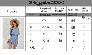 Size chart showing chest, waist, and length for off-shoulder pleated jumpsuit 23265-2