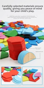 Detail of colorful basswood geometric blocks with safe water-based paint finish