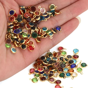 6mm gold stainless steel birthstone crystal charms for DIY jewelry making in bulk