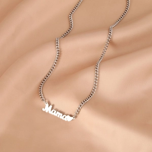 Mama Letter Pendant Necklace Stainless Steel Heart Charm Polished Curb Chain Jewelry Gift For Women Mother