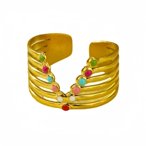 18K gold plated stainless steel multi-layer open ring with colorful enamel inlay