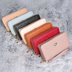 Chic women's double zipper long wallets in multi-color PU leather with heart decoration