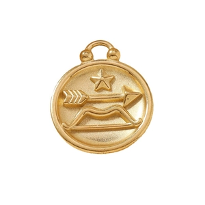 18K gold plated stainless steel Sagittarius zodiac pendant with embossed bow and stars