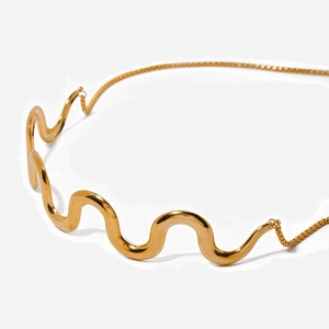 Minimalistische Wellenform Halskette 18K Vergoldet Edelstahl Verstellbare Kordelzug Kette Schmuck Für Frauen