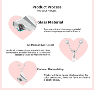 Detail shots of 925 sterling silver paper plane heart pendant with triple platinum plating