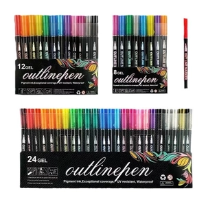 Double Line Outline Markers Metallic Silver Self-Outline Pens Waterproof Permanent Ink For DIY Cards Journaling Painting