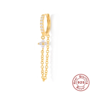 S925 sterling silver gold fringe earrings with crystal flower pendant for women