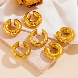 18K gold-plated stainless steel hollow ear cuffs with unique hammered and scale textures