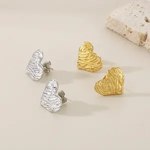 Boucles d'oreilles cœur plissé à la mode en acier inoxydable doré et argenté