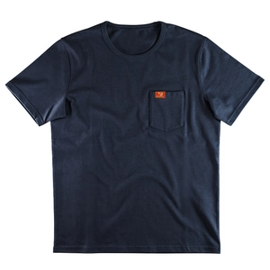 Men's navy blue short sleeve Henley T-shirt with chest pocket and cotton texture