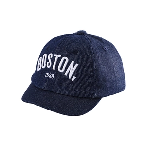 Retro dark blue denim baby baseball cap with white Boston 1630 embroidery