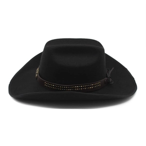 Classic black wool western cowboy hat with studded leather band and side knot detail