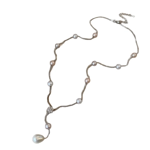 Französische Zirkonia Blume und Tropfenperle Halskette elegante Schlüsselbeinkette