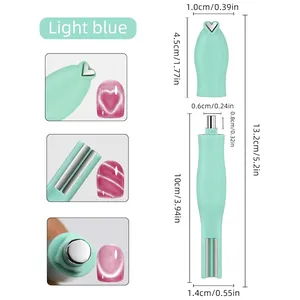 Detailed size chart for multi-functional nail art magnet tool in mint blue finish