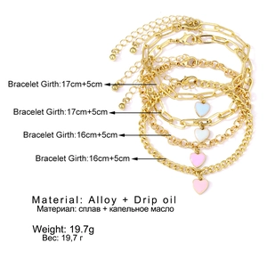 Ensemble de bracelets multicouches avec pendentif cœur en émail coloré au style vintage