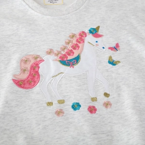 Mädchen Langarm-Sweatshirt in Grau mit bunter Einhorn- und Blumenstickerei