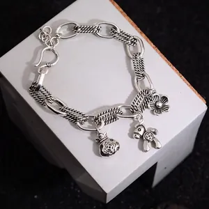 Vintage Silver Plated Copper Bracelet With Horse Flower Lucky Bag Charm Niche Design Fashion Jewelry Gift For Women