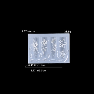 Macro detail of lily relief 3D silicone nail art mold with size and weight specs