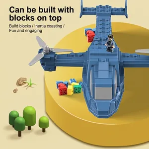 Blaues Baustein Fischadler Hubschrauber Militärmodell Spielzeug für Jungen mit Mini-Soldat