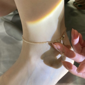 Elegant gold beaded crystal anklet for women with adjustable chain on ankle