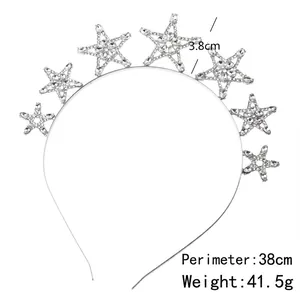 Silver bridal headband featuring seven crystal-encrusted stars with 38cm circumference