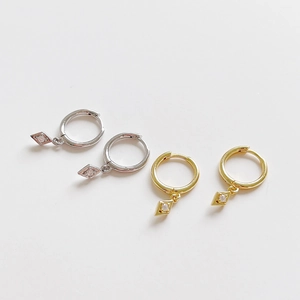 925 Sterling Silver Rhombus Pendant Hoop Earrings Minimalist Geometric Zircon Inlaid Jewelry For Women