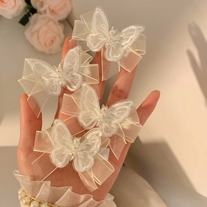 Butterfly Mesh Organza Hair Clip With Faux Artificial Pearls Embroidery Lace Fairy Style Women Elegant Headwear