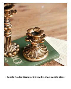 Detail van vintage bronzen kandelaar met bloembladvormige opening en 2,2 cm diameter