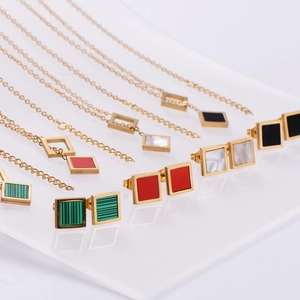 Square 18K gold plated stainless steel jewelry set with colorful stone inlays