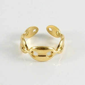 Makro-Detail des goldenen Schweinenasen-Kettendesigns Rings mit Goldbeschichtung