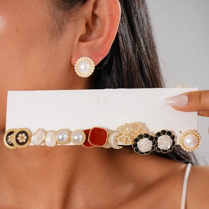Boucles Oreilles Clous Avec Tige En Argent Alliage Émail Strass Künstliche Perle Imitation Fleur Camélia Géométrique Femmes Élégance
