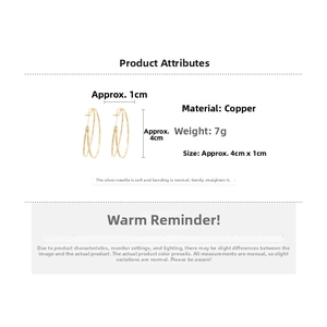 Detailed size and material specs for gold layered bamboo style earrings in copper with silver pins