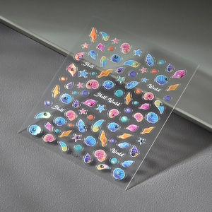 3D ocean theme nail stickers with iridescent shells, starfish and pearls for nail art