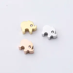 Mini Elephant Bead 304 Stainless Steel With Cubic Zirconia For DIY Jewelry Making Mirror Polished Animal Charm