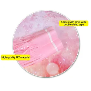 Macaron pink PET tinsel curtain for party background decoration with 6mm adhesive tape