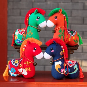 Traditional Chinese folk-style plush horse mascot for the Year of the Horse