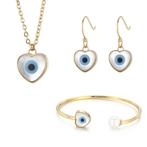 Evil Eye Hamsa Hand Heart Jewelry Stainless Steel Mother Of Artificial Pearl Necklace Earrings Bracelet Ring For Women