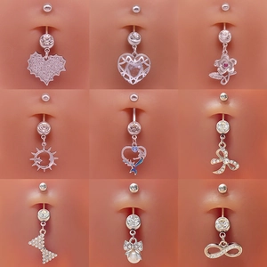 Piercing de Nombril en Acier Inoxydable Cœur Nœud Sirène Soleil Lune Étoile Strass Bijoux de Corps pour Femmes