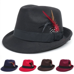 Classic Fedora Hat For Men And Women Polyester Felt Jazz Hat With Colorful Feather And Grosgrain Ribbon Band British Style