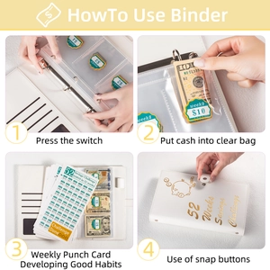 52 Week Savings Challenge Binder with transparent cash envelopes for budgeting goals