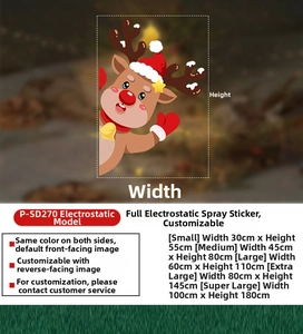 Size chart for Christmas elk snowman glass stickers with height and width dimensions