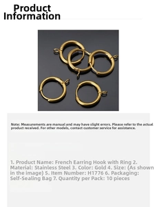 Close-up of five 18k gold-plated stainless steel French earring hooks for DIY jewelry
